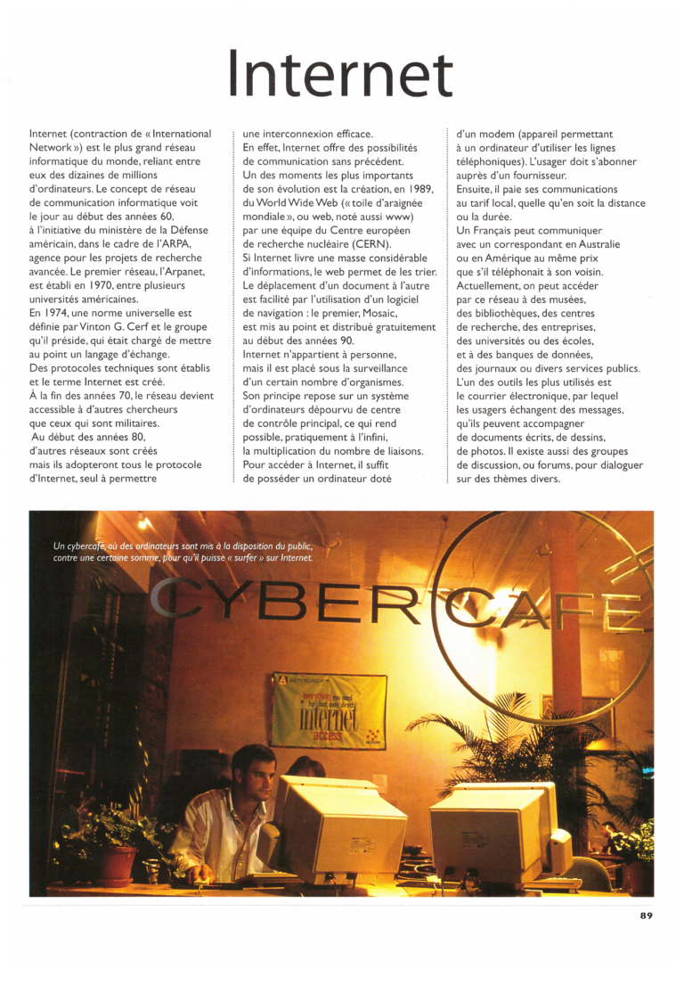 scan d'un article sur internet dans l'encyclopédie