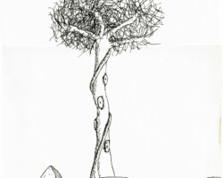 Dessin sur fond blanc d'un arbre dans le désert